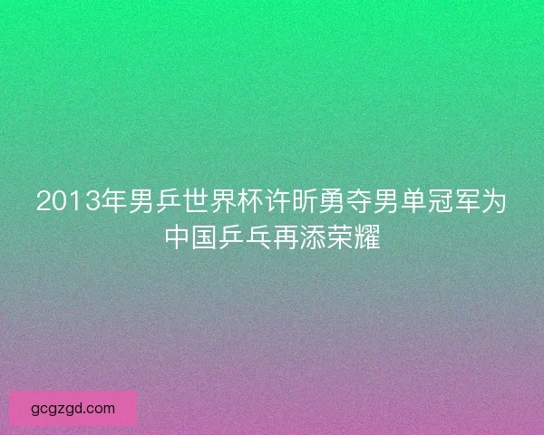 2013年男乒世界杯许昕勇夺男单冠军为中国乒乓再添荣耀