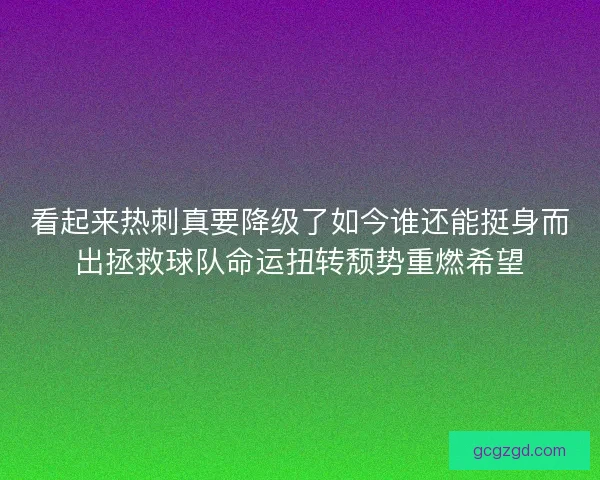 看起来热刺真要降级了如今谁还能挺身而出拯救球队命运扭转颓势重燃希望
